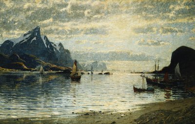 Una Scena di Fiordo con Vele da Adelsteen Normann