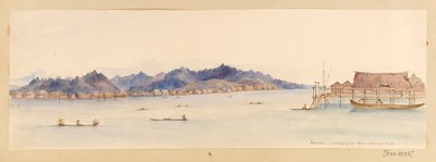 Borneo - Guardando il fiume dalla nostra casa dal taccuino delle Indie Occidentali, Nord America e Borneo, c.1845 da Admiral Sir Edward Gennys Fanshawe
