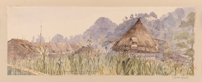 Villaggio e casa principale della tribù Segu o sul fiume Manuk o Segur dai Caraibi, Nord America e album di Borneo da Admiral Sir Edward Gennys Fanshawe