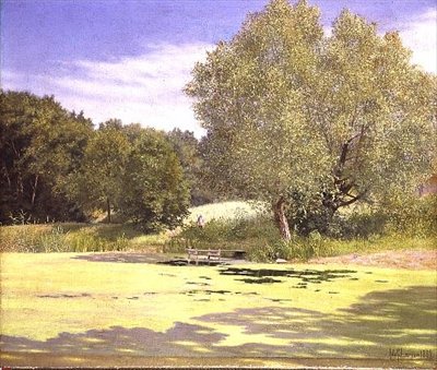 Un pescatore che lascia uno stagno da Adolf Alfred Larsen