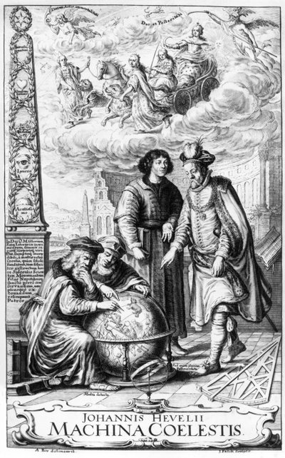 Frontespizio di Machina Coelestis di Johannes Hevelius, inciso da Jeremias Falck, 1673 da Adolf Boy