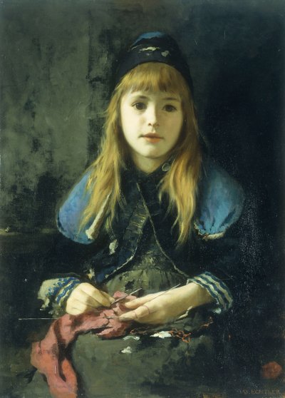 Una giovane ragazza che lavora a maglia da Adolf Echtler