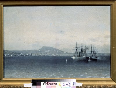 Guerra russo-turca del 1877-1878: "La città di Theodosia in Crimea bombardata dalla flotta turca nel 1878" Dipinto di Adolf Fessler (1826-1885) da Adolf Fessler