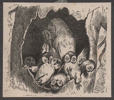 Gufo con cuccioli, c. 1890 da Adolf Oberländer