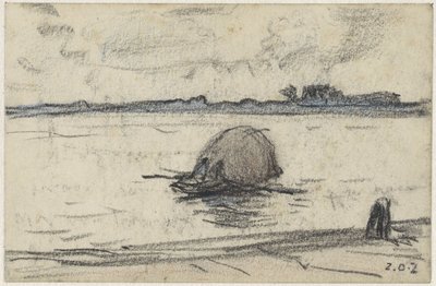 Barca con fieno su un fiume da Adolf le Comte