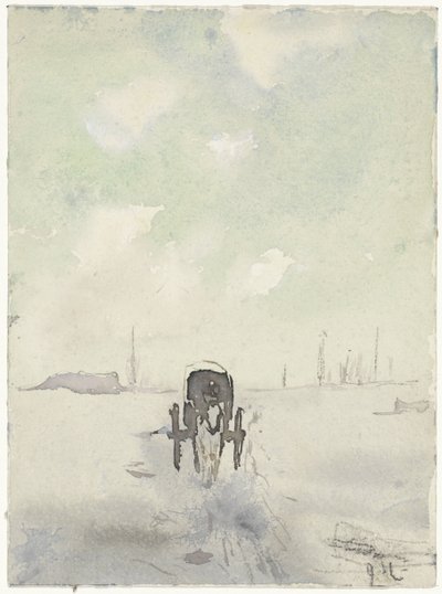 Paesaggio invernale con cavallo e carro da Adolf le Comte