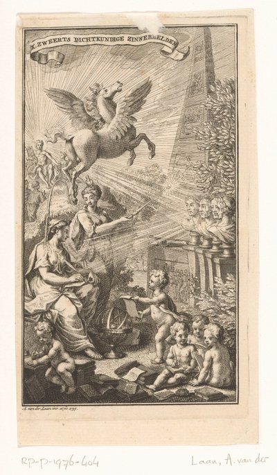 Rappresentazione allegorica con donna che scrive, busti, Pegaso e Apollo da Adolf van der Laan