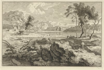 Paesaggio arcadico con rocce e fiume da Adolf van der Laan