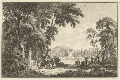Paesaggio fluviale arcadico con figure che adorano una statua
Paesaggi italiani e tedeschi (titolo della serie) da Adolf van der Laan