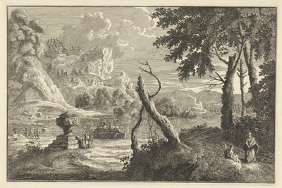 Paesaggio fluviale arcadico con albero spezzato da Adolf van der Laan