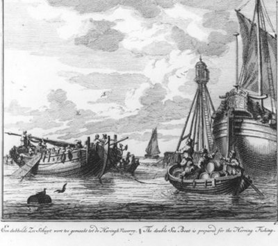 «Una doppia imbarcazione marittima viene allestita per la pesca delle aringhe» (n. 6 della serie Pesca delle aringhe) da Adolf van der Laan