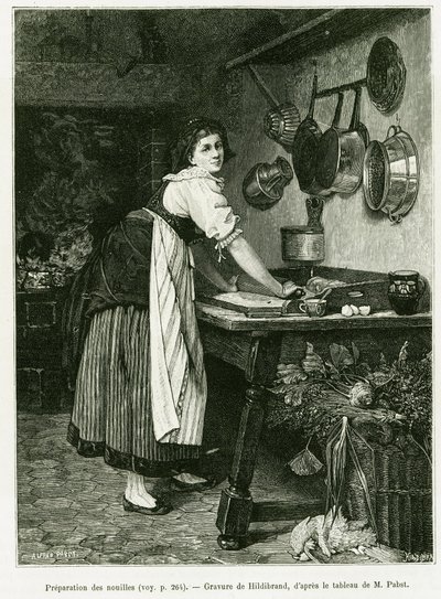 Preparazione dei noodles (incisione) da Adolf von Hildebrand