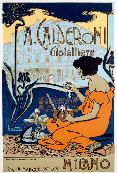 Manifesto pubblicitario per il gioielliere Calderoni a Milano, c1920 da Adolfo Hohenstein