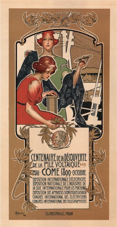 Il 100º anniversario della scoperta della batteria elettrica di Volta da Adolfo Hohenstein