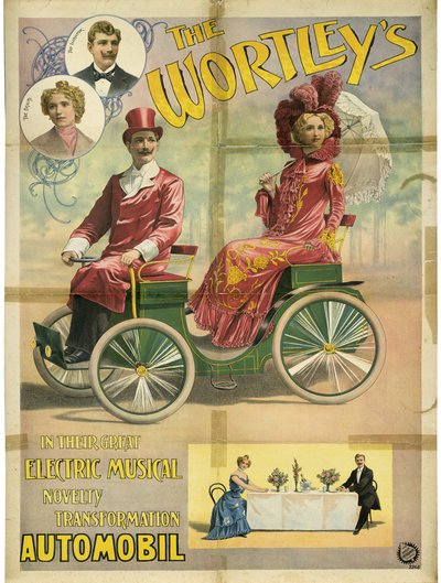 I Wortley nella loro grande novità musicale elettrica di trasformazione Automobil da Adolph Friedländer