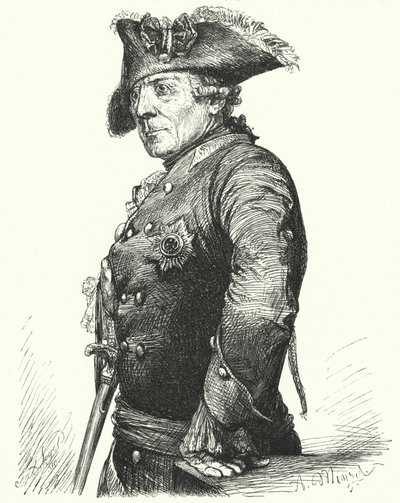 Federico il Grande, Re di Prussia (incisione) da Adolph Friedrich Erdmann von (after) Menzel