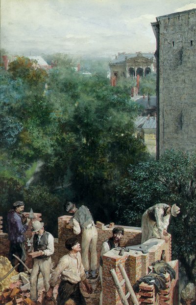 Muratori in un cantiere, 1875 da Adolph Menzel