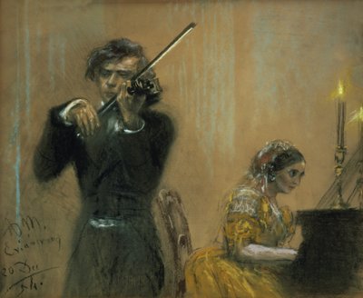 Clara Schumann (1819-96) e Joseph Joachim in concerto da Adolph Menzel