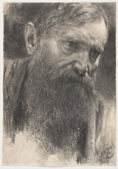 Testa di un Uomo Barbuto in Mezza-Profila da Adolph Menzel
