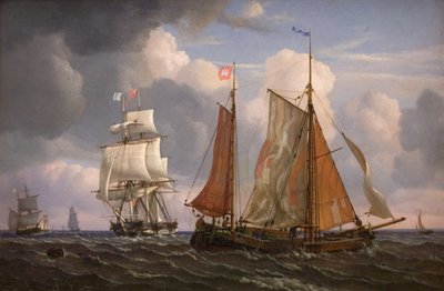 Navi che navigano e battono contro il vento nel Sound da Adolph Friedrich Vollmer