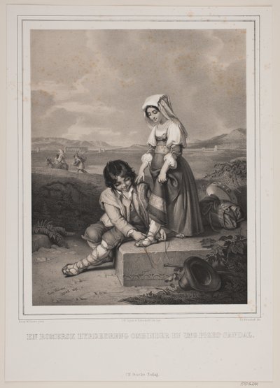 Un pastore romano lega il sandalo di una giovane ragazza da Johan Adolph Kittendorff