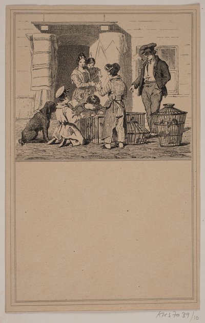 Uccelli in cattività. N. 9 in Chr. Winther e M. Rørbye, "25 Immagini per bambini piccoli" da Johan Adolph Kittendorff