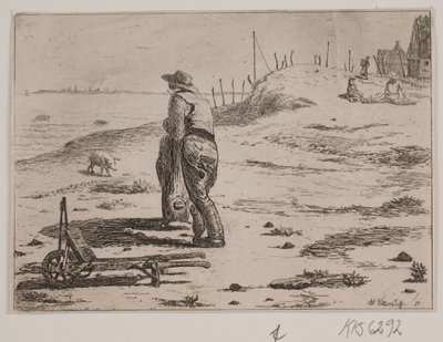Paesaggio costiero con pescatore in piedi da Johan Adolph Kittendorff