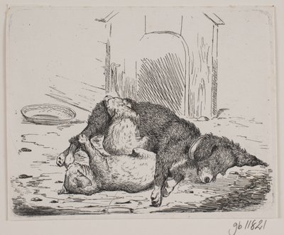 Cane incatenato con cucciolo da Johan Adolph Kittendorff