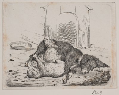 Cane da guardia con cucciolo da Johan Adolph Kittendorff