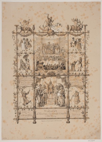 Foglio commemorativo del carnevale degli artisti del 3 marzo 1854 da Johan Adolph Kittendorff