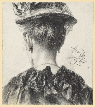 Busto di una donna con il cappello, visto di spalle da Adolph Menzel
