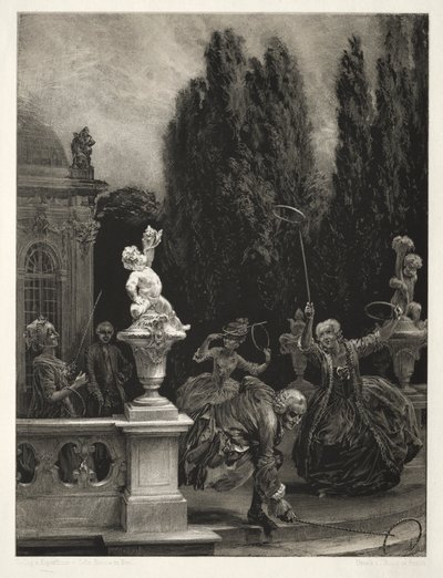Saggio su pietra con pennello e raschietto: Giocando a cerchi sulla terrazza del castello da Adolph Menzel
