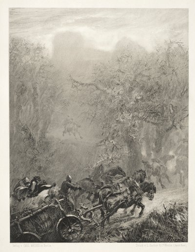 Saggio su pietra con pennello e raschietto: Il convoglio di prigionieri attraverso un bosco da Adolph Menzel