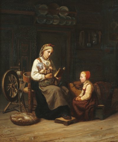 La madre che insegna da Adolph Tidemand