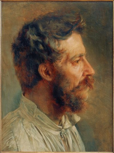 Testa di lavoratore barbuto di profilo da Adolph Menzel