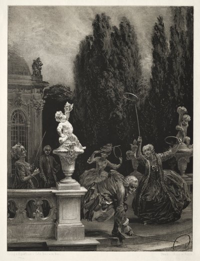 Saggio sulla pietra con pennello e raschietto: Giocare a cerchi sulla terrazza del castello da Adolph Menzel