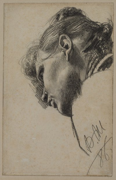 Testa di una giovane donna vista dal basso da Adolph Menzel
