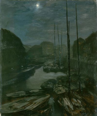 Chiaro di luna sulla Friedrichsgracht nella vecchia Berlino da Adolph Menzel