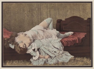 Donna sdraiata su un letto da Adolphe Frederic Lejeune