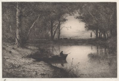 Un Pescatore in uno Stagno Boschivo al Tramonto da Adolphe Appian