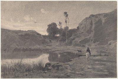 Un cavaliere presso uno stagno di montagna al tramonto da Adolphe Appian