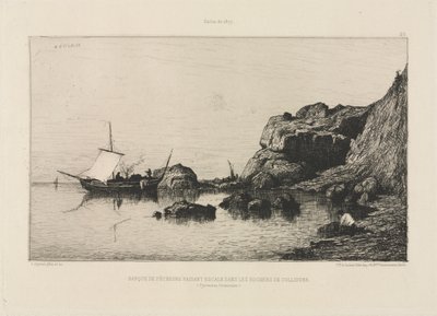 Barca da pesca che fa scalo alle rocce di Collioure da Adolphe Appian