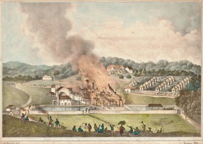 La distruzione della tenuta di Roehampton nella parrocchia di St. James, gennaio 1832, 1833 da Adolphe Duperly