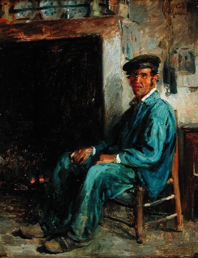 Un contadino davanti a un focolare, 1859 da Adolphe Felix Cals