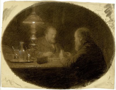 Due amici intorno a un tavolo da Adolphe Felix Cals