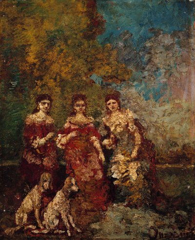 Tre donne nel parco da Adolphe Joseph Thomas Monticelli