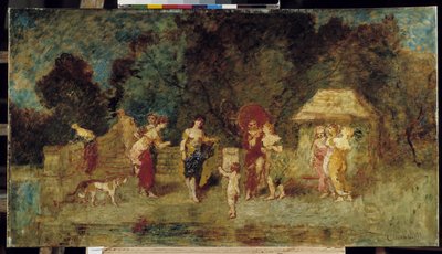Giovani donne riunite in un parco da Adolphe Joseph Thomas Monticelli