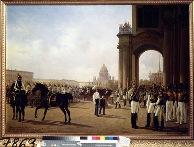 Parata militare sulla piazza del palazzo a San Pietroburgo da Adolphe Ladurner