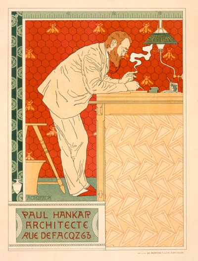 Riproduzione di un poster pubblicitario dello studio di architettura di Paul Hankar, 1894 da Adolphe Louis Charles Crespin