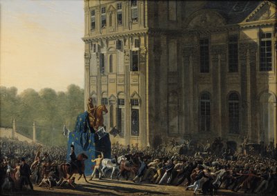 Trasporto della Statua di Enrico IV (1553-1610) davanti al Padiglione Flora del Louvre, 1818 da Adolphe Roehn